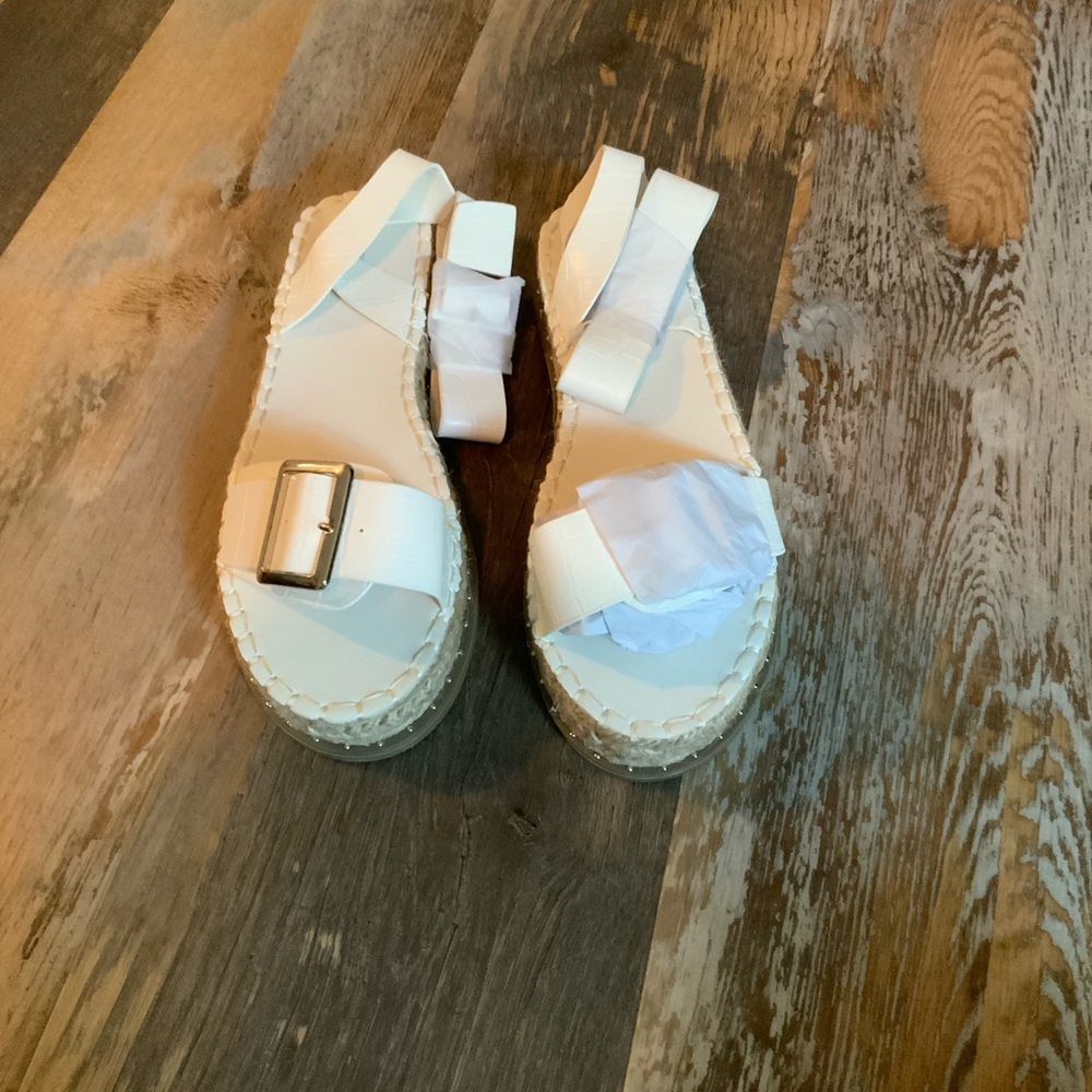 PrettyLittleThing White Platform Espadrille Sandals with Ankle Buckle Size 40